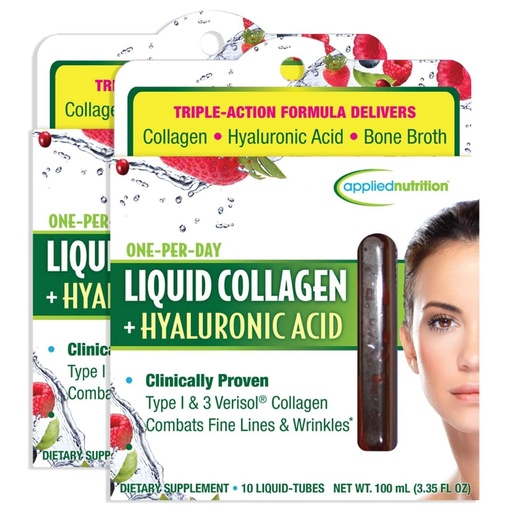 [BRSWYFDRCMHBYCT5] Applied Nutrition Liquid Collagen + Hyaluronic Acid - 10 Liquid Tubes, Pack of 2 - Skin & Nail Restoration - Mixed Berry Flavor - 20 Servings