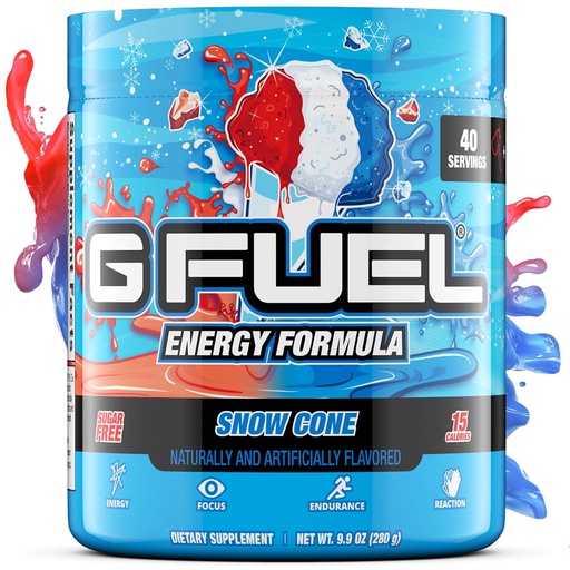 [BRSWGBDYDMIRYG33] G Fuel Snow Cone Energy Drink Powder, Pre Workout Caffeine Mix for Gaming, Sugar Free Focus Amino, Vitamin + Antioxidants, 9.9oz (Snow Cone, 40 Servings)