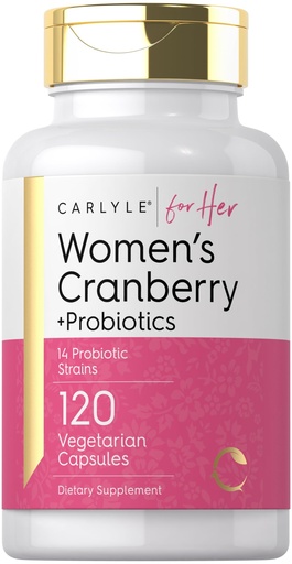 [BRSRMFQZCUFQKC3K] Carlyle Women's Cranberry Plus Probiotics | 120 Capsules | with 14 Probiotic Strains | Vegetarian, Non-GMO, Gluten Free Supplement | for Her