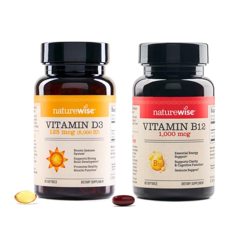 [BRSRAY33CMPWAEQ2] NatureWise Vitamin D3 5000iu, B12 1000mcg Mental Clarity Energy Support Immune Health Non-GMO Gluten Free Olive Oil Softgels
