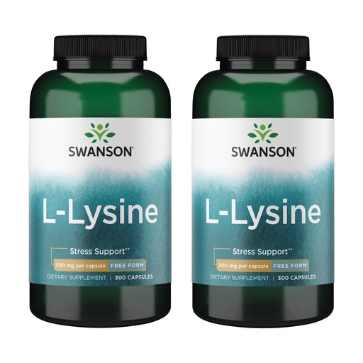 [BRSWGFD3CJ5R4D3Z] Swanson L-Lysine - Amino Acid for Stress, Antioxidant, Nervous System & Immune Support - Aids Calmness & Relaxation* - Non-GMO - 300 Capsules (2 Pack)