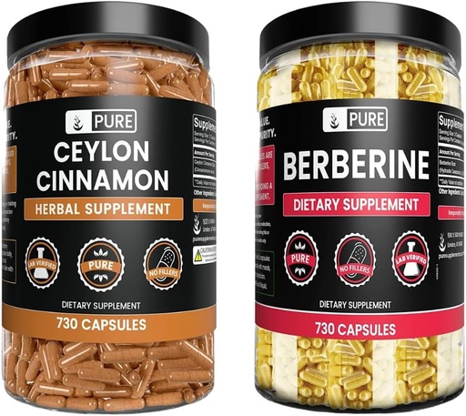 [BRSROZL5CQFRSCTF] PURE ORIGINAL INGREDIENTS Ceylon Cinnamon and Berberine Capsules Bundle (730 Capsules Each) No Magnesium or Rice Fillers, Lab Verified