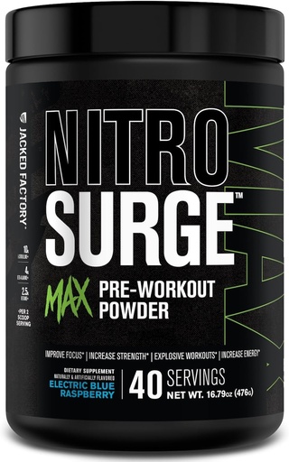[BRSRA237CMNGM2D6] Fabbrica Jacked Nitrosurge Max ad alte prestazioni Pre polvere di allenamento - Pre allenamento w / Nootropic ingredienti per fuoco intenso, pompe, energia liscia, resistenza - 40 Serve, lampone blu elettrico