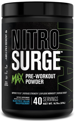 [BRSRA237CMNGM2D6] Jacked Factory Nitrosurge Max High Performance Pre Workout Powder - Pre Workout w/Nootropic Ingredients for Intense Focus, Pumps, Smooth Energy, Endurance - 40 Servings, Electric Blue Raspberry