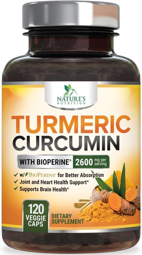 [BRSWGEI5OUDW2DY7] Turmeric Curcumin Supplement 2600mg - 95% Curcuminoids with Organic Turmeric & BioPerine Black Pepper Extract for Best Absorption, Natural Vegan Joint Support, Non-GMO, Bottled in USA - 120 Capsules
