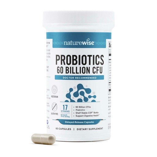 [BRSRAZYDBAFQOADF] NatureWise Probiotics 60 Billion CFU - 17 Strains + Organic Prebiotics - Immune, Digestive & Gut Health Support for Women & Men - Vegetarian, Gluten-Free, Non-GMO - 60 Capsules[2-Month Supply]