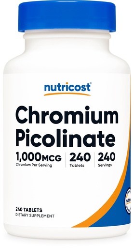 [BRSW2HAYBENA4AL7] Nutricost Chromium 1000mcg, 240 Tablets - Gluten Free, Non-GMO