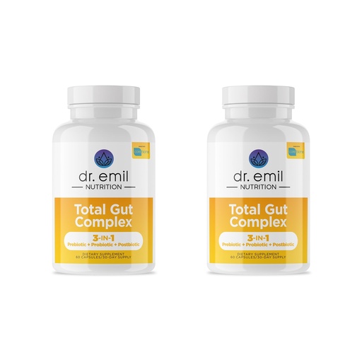 [BRSRMAIECV6AIHQ6] Dr. Emil Nutrition Total Gut Health Complex - Prebiotic, Probiotic & Postbiotic Supplement - Supports Digestive Health, Bloating & Gut Balance - Non-GMO & Soy-Free - 60 Capsules, 2 Pack