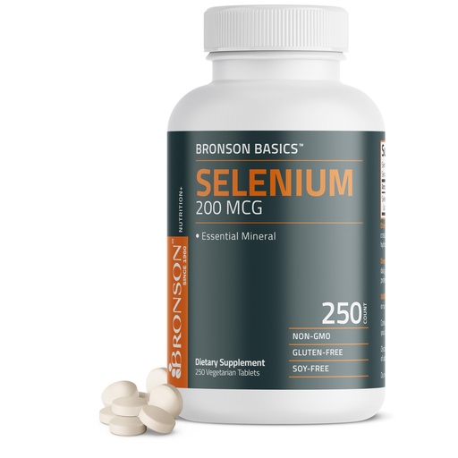 [BRSW2GDYBYFAEET3] Bronson Selenium 200 mcg Immune & Antioxidant Support Essential Mineral, 250 Vegetarian Tablets