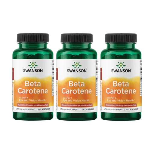 [BRSWIHAHO4DRYGQV] Swanson Beta-Carotene Vitamin A 25,000 IU Eye and Skin Health Supplement for Adults Seeking Vision and Immune Support - 7,500 mcg (300 Softgels, 3 Pack)