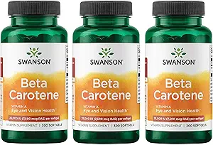 [BRSWIHAHO4DRYGQV] Swanson Beta-Carotene Vitamin A 25000 IU Skin Eye Immune System Health Antioxidant Support 7500 mcg 300 Softgels Count (3 Pack)