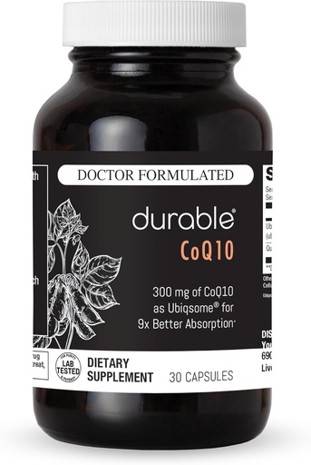 [BRSRAGQQBYPRAE34] CoQ10 – 300mg Coenzyme Q10 Phytosome avec 9X Meilleure absorption + Quercetine – Heart, Energy & Cellular Support – Doctor Formulé, Vegan, Non-OGM, Fabriqué aux États-Unis, Une fois par jour (30 capsules)