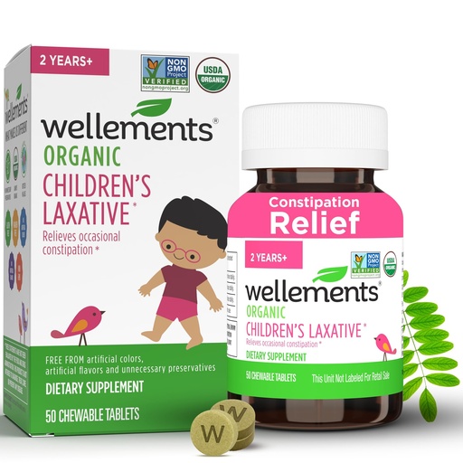 [BRSROAT5BVYQE2QZ] Wellements Organic Children's Laxatives for Constipation (50 Chewable Tablets) | Organic Senna Tablets for 2+ Kids | Non-GMO, USDA Organic, Gluten Free | Natural Laxatives for Constipation Relief*