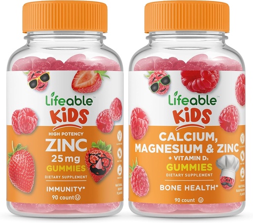 [BRSROFL7C4IGMGTO] Életképes cink 25 mg Kids + kalcium Magnézium & Cink Kids, Gumicukor Bundle - Nagy ízű, vitamin kiegészítés, glutén mentes, GMO mentes, rágható gumi
