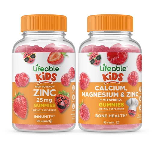 [BRSROFL7C4IGMGTO] Lifeable Zinc 25mg Kids + Calcium Magnesium & Zinc Kids, Gummies Bundle - Great Tasting, Vitamin Supplement, Gluten Free, GMO Free, Chewable Gummy