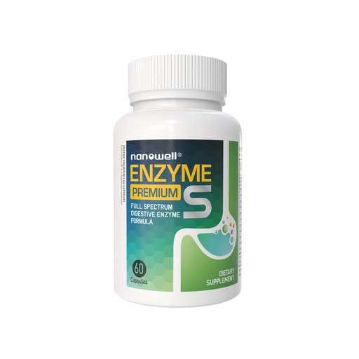 [BRSROYL3C5YAAGYV] NANOWELL Enzyme Premium S - Digestive Health Multi-Enzyme Supplement with 10 Enzymes, Including Bromelain and Papain - 60 Capsules, 60-Day Supply