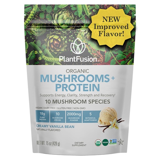 [BRSROGINPIPR6GTD] PlantFusion Mushroom Protein Powder - 3 in 1 Vegan Protein Powder, Mushroom Supplement, and Adaptogen Supplement - Support Mental Focus, Immunity, and Recovery - Vanilla 1lb