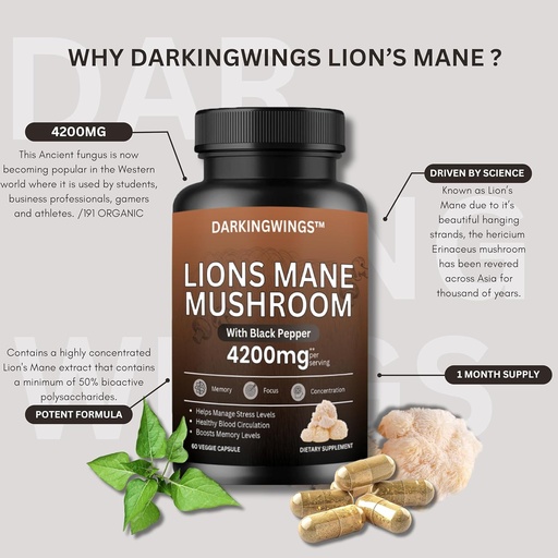 [BRSRAFINPIPAEYD7] Lions Mane Mushroom Capsules  4200mg Lion’s Mane Mushroom Powder