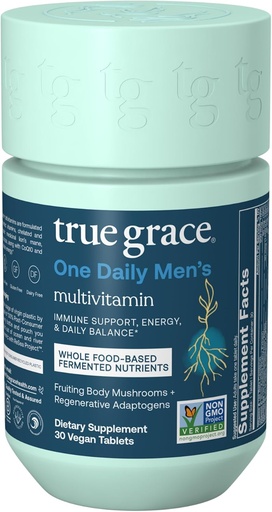 [BRSW22YCBUJWKC3Z] True Grace One Daily Men’s Multivitamin Fermented Minerals, Organic Adaptogens & Mushrooms Whole Body Balance Immune, Endurance, Bone & Heart Support - Non-GMO, Gluten Free - 30 Vegan Tablets