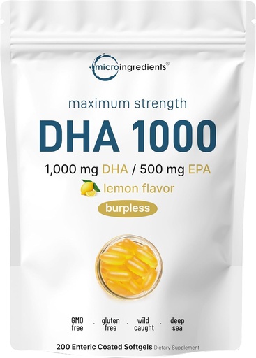 [BRSWYHYROJ7QAADO] オメガ3魚油DHAは、EPA 500mg、200 Softgelsと1000mgを補う - レモン風味、バープレス(エンタリックコーティング)  深海鮮魚、ノルウェー水産のワイルドキャッチ  Mercury無料