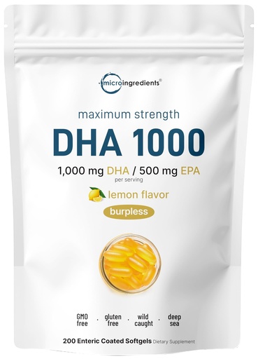[BRSWYHYROJ7QAADO] Omega 3 Fish Oil DHA Supplements 1000mg with EPA 500mg, 200 Softgels – Lemon Flavored, Burpless (Enteric Coated) | Deep Sea Fresh Fish, Wild Caught from Norwegian Waters | Mercury Free