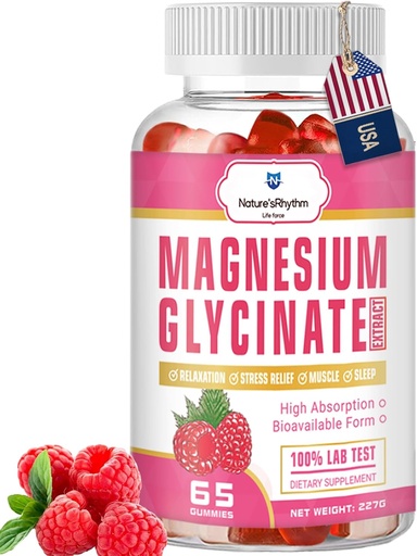 [BRSROHY6O4HBQA3K] Nature‘s Rhythm Magnesium Gummies 500mg - 65 Ct | Magnesium Glycinate Supplements for Relaxation, Stress Relief, and Sleep for Adults & Kids Tasty and Tangy Raspberry Flavor