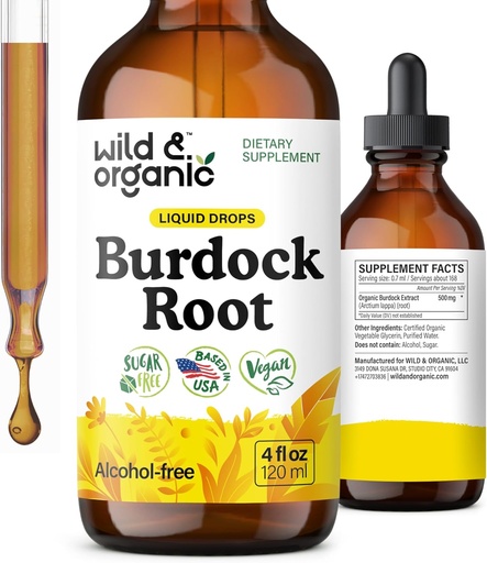 [BRSROY37BEBAIF3K] Wild & Organic Burdock Root Tincture - Liquid Supplement for Antioxidant, Detox, Digestive Support - Burdock Root Herb Drops - Vegan, Sugar & Alcohol-Free - 4 fl oz