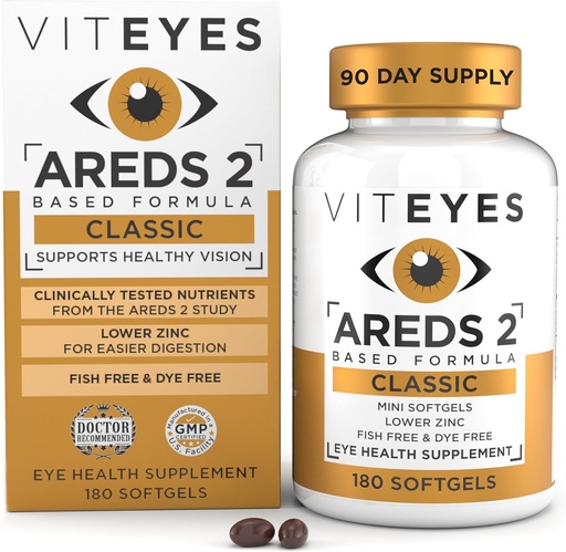 [BRSWKED2AYIRMALI] Viteyes AREDS 2 Classic Macular Health Formula Softgels, Eye Health Vitamin to Support Macular Health, Lower Zinc, Eye Vitamins, Macular Vitamins, Beta-Carotene Free, 180 Softgels