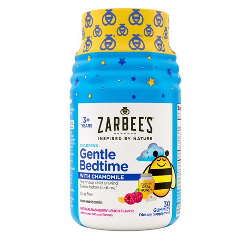 [BRSRMBL3O4DWEET2] Zarbee's Gentle Bedtime Gummies for Kids - Melatonin-Free Blend of Natural Honey, Raspberry Lemon, and Chamomile Helps Children Unwind and Relax to Prepare for Sleep, 30ct