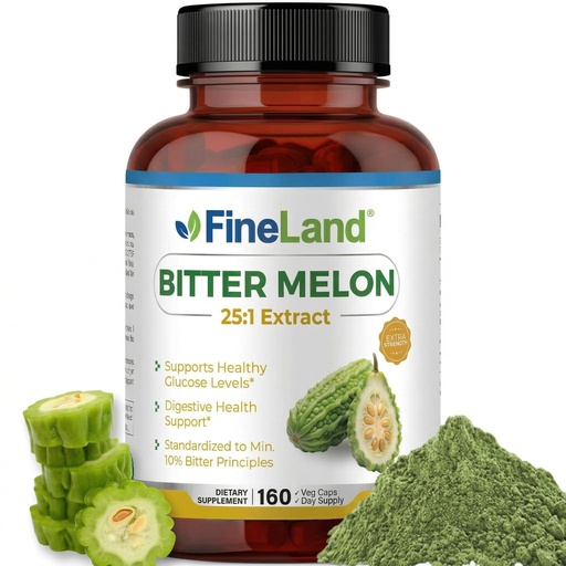 [BRSRAHQ6DIPQ43TA] FineLand Bitter Melon 25:1 Extract, 10% Bitter Principles, Supports Digestive Health, Standardized and Concentrated Extract, 160 Vegan Capsules, Non-GMO, Made in USA