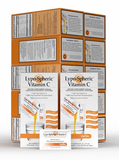 [BRSWIFIDOJ5RKHY7] LivOn Laboratories - Lypo–Spheric Vitamin C – 1,000 mg Vitamin C & 1,000 mg Essential Phospholipids Per Packet – Liposome Encapsulated for Improved Absorption – Non–GMO - 12 Pack (360 Count)