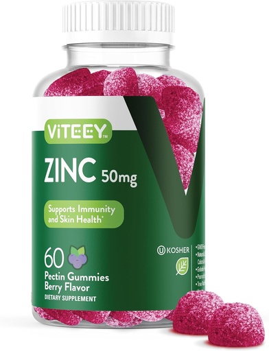 [BRSWYBI5PNYAEEY7] VITEEY Zinc Gummies for Men and Women - Zinc Supplements 50mg - Immune Boost & Skin Health - טבעוני, Gluten Free - 60 Count