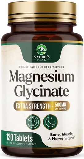 [BRSROAQLO4HQOEY2] Magnesium Glycinate 500mg Per Serving - Chelated Magnesium Supplement for High Absorption Supplement - Muscle, Bone & Heart Health Support - Easy on Stomach Non-GMO Vegan, USA Bottled - 120 Tablets