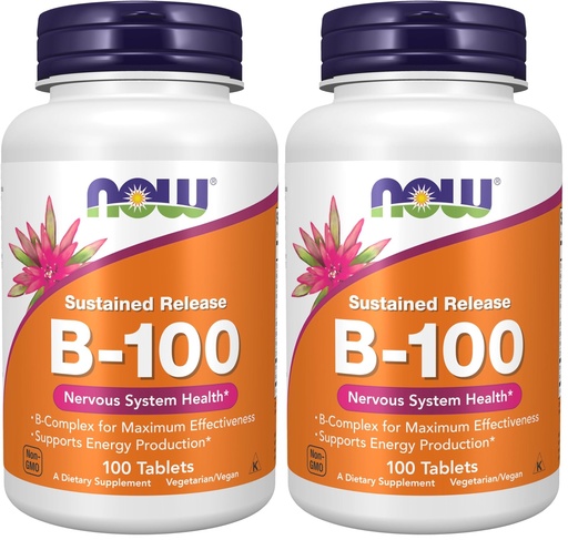 [BRSRMBL2OABGYFD6] NOW Supplements, Vitamin B-100, Sustained Release, Energy Production*, Nervous System Health*, 100 Tablets (Pack of 2)