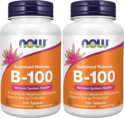 [BRSRMBL2OABGYFD6] NOW Supplements, Vitamin B-100, Sustained Release, Energy Production*, Nervous System Health*, 100 tabletter (Pack of 2)