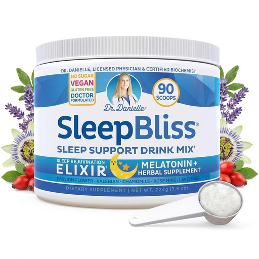 [BRSRMAAFAEFWG234] SleepBliss Nighttime Drink Mix – Melatonin, Magnesium, L-Theanine & Herbal Blend – Calming Nighttime Support Powder – Lavender & Chamomile – 30 Servings