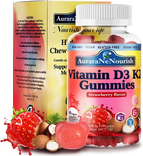 [BRSRAEL4OYJRGADG] D3 K2 Vitamin 10000 IU, Sugar Free Vitamin D3 K2 Gummies w. Pro & Pre, Chewable Vitamin D3 and K2 (MK-7) Supplements for Bone, Teeth, Immune, Heart & Digest Health, Calcium Absorption丨Plant-Based