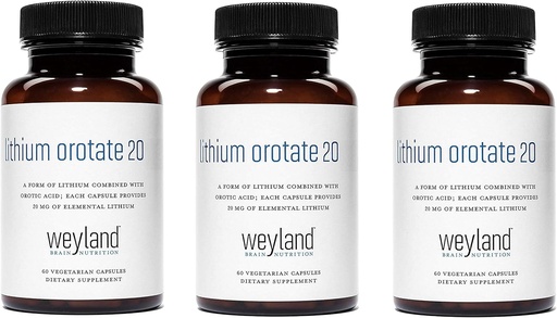 [BRSWGHAQOYHAIAD3] Lithium Orotate 20mg (3 Bottles), 180 Vegetarian Capsules