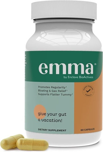 [BRSROYAKCEFBODT6] Emma Gut Health - Gas and Bloating Relief, Constipation, Leaky Gut Repair - Gut Cleanse & Restore Digestion - Regulate Bowel Movement. Probiotics and Laxative Alternative, 60 Capsules
