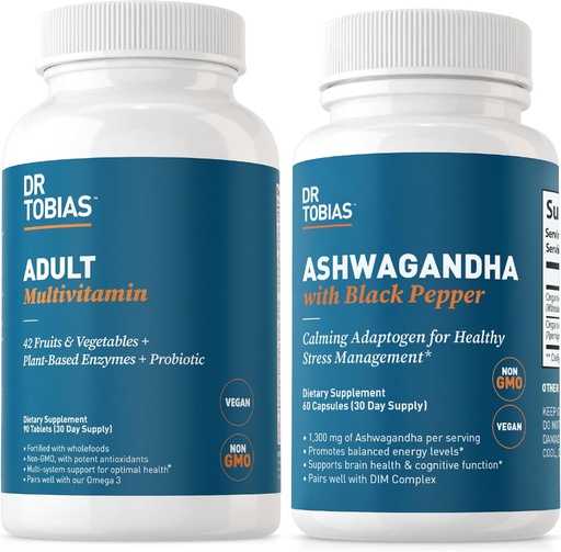 [BRSRAYAPOQCRQ2DO] Dr. Tobias Adult Multivitamins and Ashwagandha Capsules, Support Overall Wellness & Balanced Energy & Resilience, Vegan, Non-GMO