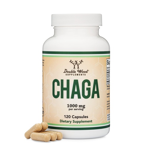 [BRSW2BITOUARMCA6] Chaga Mushrooms Capsules 120 Count (1,000mg Chaga Mushrooms Powder per Serving) High in Polysaccharides, Beta Glucans, and Terpenoids - Grown and Made in The USA, Vegan Safe, Organic by Double Wood
