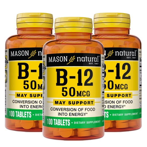 [BRSRMZYLO4BGOA3A] Mason Natural Vitamin B12 50 mcg with Calcium, 300,Day Supply, Dietary Supplement to Support Natural Energy Levels, 100 Tablets (Pack of 3)