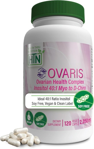 [BRSROGQTA55GGHT5] Health Thru Nutrition OVARIS | Complexo de saúde ovárico | Inositol 40:1 Myo to D-Chiro | Hormonal & Ovary Función de apoio | Suplemento de vitamina B8 para mulleres | Non-GMO certificado Vegan | Pack 120
