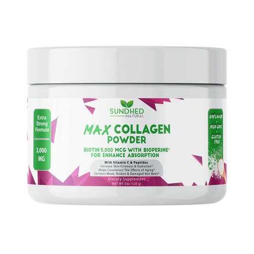 [BRSWGBQRDN6RYALG] Max Collagen Plus C (30 Day Supply) - All Natural Collagen Powder with Biotin & Bioperine to Boost Anti Aging Hydration & Skin Firmness - 500mg Vitamin C - Strengthen Bones & Nails