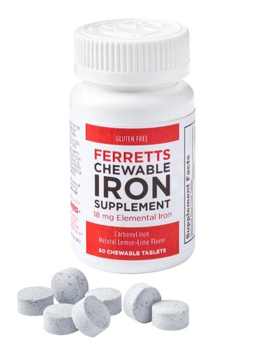 [BRSWI2YHB4GQEADC] Ferretts Chewable Iron Supplement 18mg (Carbonyl Iron) - 60-Day Supply of Lemon-Lime Flavored Iron Chewables for Iron Deficiency - Gentle & Non-Constipating Iron Supplement Chewables (60ct.)