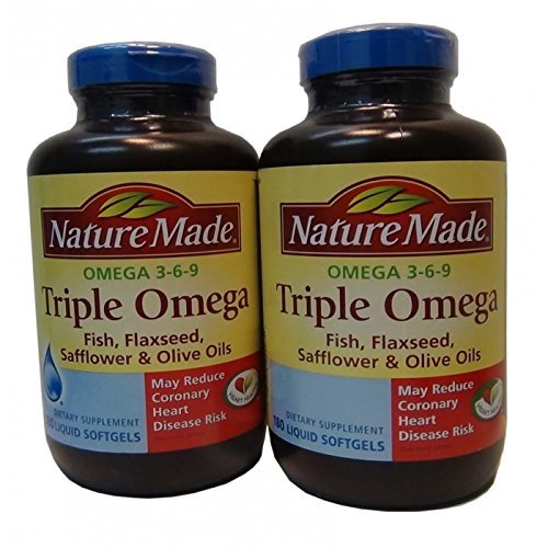 [BRSWIHQ6AZYBC3DG] Nature Made Triple Omega 3 6 9 - Fish, Flaxseed, Safflower & Olive Oils - 2 Bottles, 180 Softgels Each