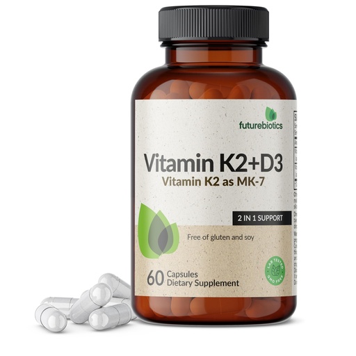 [BRSWYY32DJ7GM3I4] Futurebiotics Vitamin K2 (MK7) with D3 Supplement - Non-GMO Formula - 5000 IU Vitamin D3 & 90 mcg Vitamin K2 MK-7, 60 Vegetarian Capsules