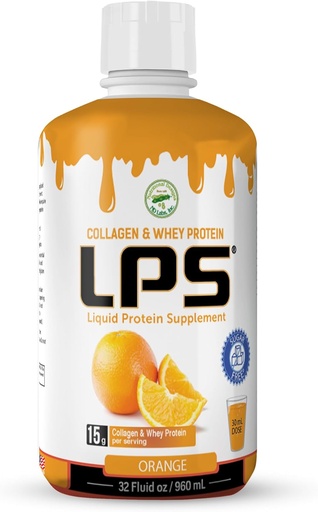 [BRSWGZLQBB5RAEQ4] LPS Liquid Collagen & Whey Protein Supplement - Sugar-Free, Dye-Free, Non-GMO Drink - Hydrolyzed Collagen & Whey Peptides Promotes Healthy Skin & Hair for Men & Women, Orange, 32 fl oz