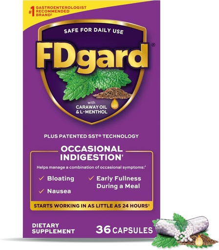 [BRSWG2QRBABQECTP] FDgard Gut Health Supplement, Indigestion, Nausea & Bloating, Upset Stomach, 36 Capsules
