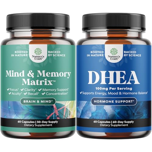 [BRSRMCYZA4IW2DLP] Bundle of Advanced Nootropics Brain Support Supplement with Memory & Focus Vitamins and DHEA Supplement for Hormone Balance, Improves Mood Stability, Brain Function, Immune System, Energy & Fertility